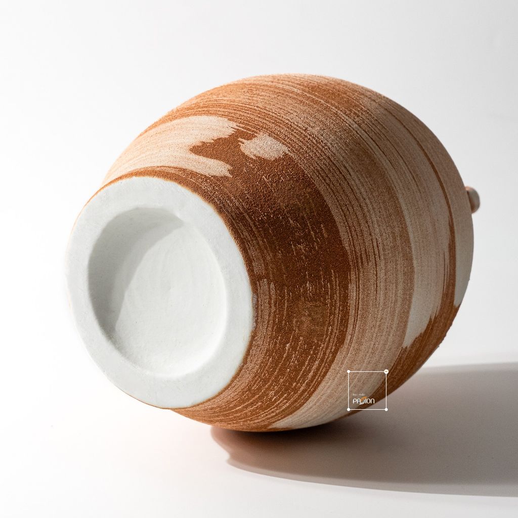 Bình Hoa Gốm Thô Phong Cách Wabi Sabi Nâu Sọc Trắng