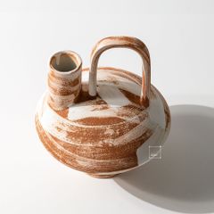 Bình Hoa Gốm Thô Phong Cách Wabi Sabi Nâu Sọc Trắng