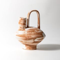 Bình Hoa Gốm Thô Phong Cách Wabi Sabi Nâu Sọc Trắng