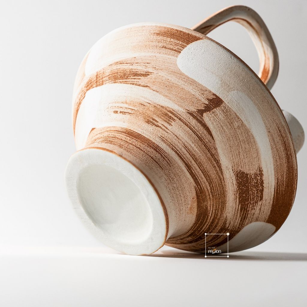 Bình Hoa Gốm Thô Phong Cách Wabi Sabi Nâu Sọc Trắng