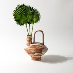 Bình Hoa Gốm Thô Phong Cách Wabi Sabi Nâu Sọc Trắng