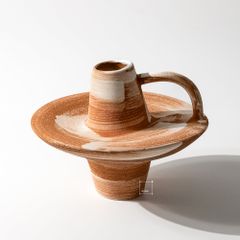 Bình Hoa Gốm Thô Phong Cách Wabi Sabi Nâu Sọc Trắng