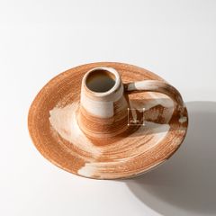 Bình Hoa Gốm Thô Phong Cách Wabi Sabi Nâu Sọc Trắng