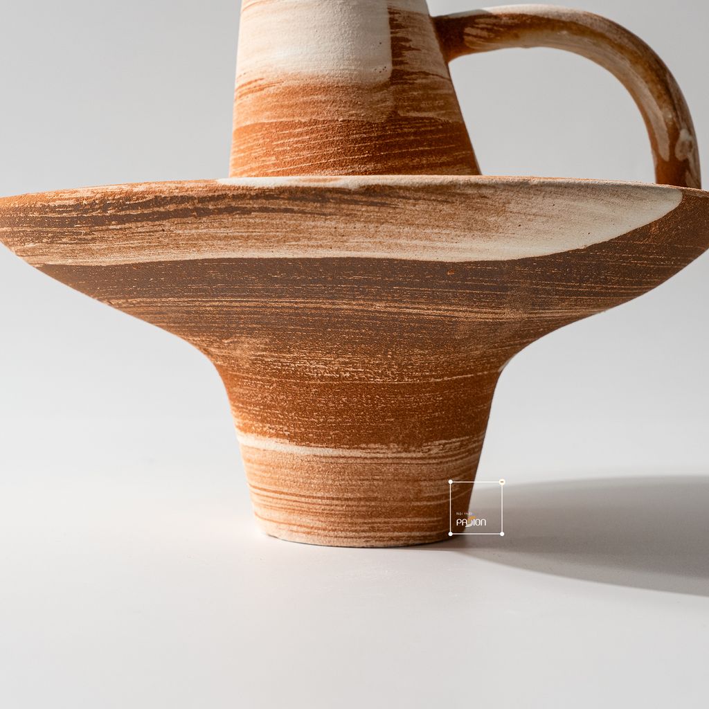 Bình Hoa Gốm Thô Phong Cách Wabi Sabi Nâu Sọc Trắng