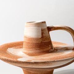 Bình Hoa Gốm Thô Phong Cách Wabi Sabi Nâu Sọc Trắng