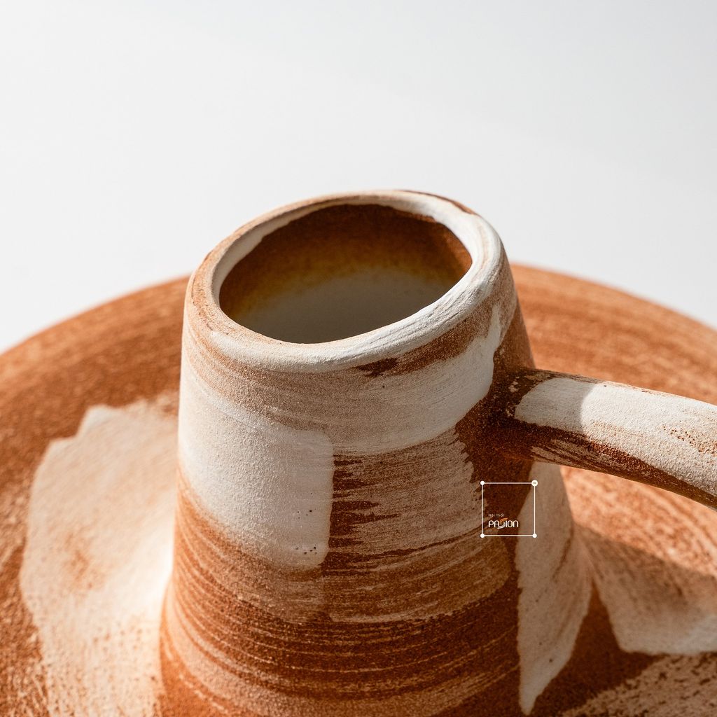 Bình Hoa Gốm Thô Phong Cách Wabi Sabi Nâu Sọc Trắng