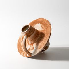 Bình Hoa Gốm Thô Phong Cách Wabi Sabi Nâu Sọc Trắng