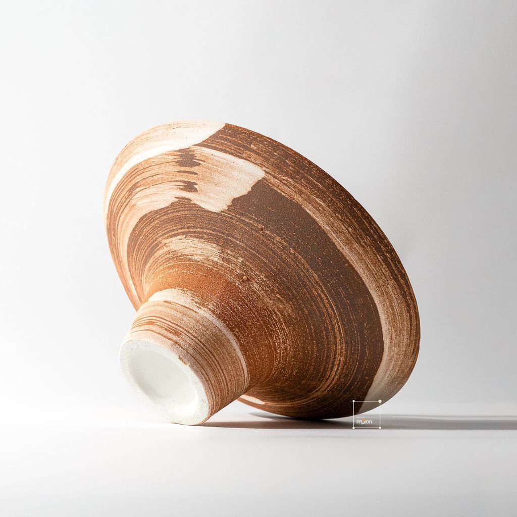 Bình Hoa Gốm Thô Phong Cách Wabi Sabi Nâu Sọc Trắng