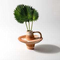 Bình Hoa Gốm Thô Phong Cách Wabi Sabi Nâu Sọc Trắng