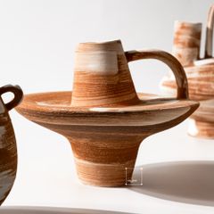 Bình Hoa Gốm Thô Phong Cách Wabi Sabi Nâu Sọc Trắng