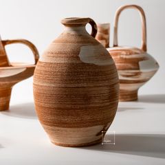 Bình Hoa Gốm Thô Phong Cách Wabi Sabi Nâu Sọc Trắng