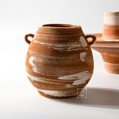 Bình Hoa Gốm Thô Phong Cách Wabi Sabi Nâu Sọc Trắng