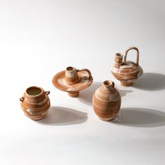 Bình Hoa Gốm Thô Phong Cách Wabi Sabi Nâu Sọc Trắng