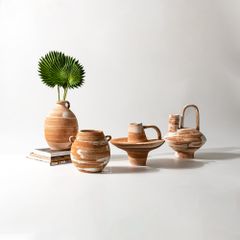 Bình Hoa Gốm Thô Phong Cách Wabi Sabi Nâu Sọc Trắng