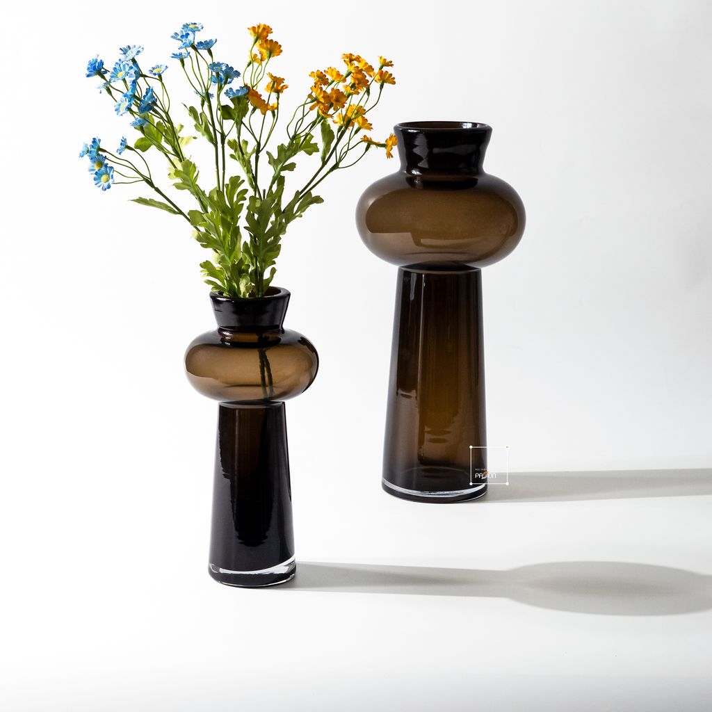 Bình Hoa Thủy Tinh Nâu Kiểu Pháp Gợn Sóng Sang Trọng