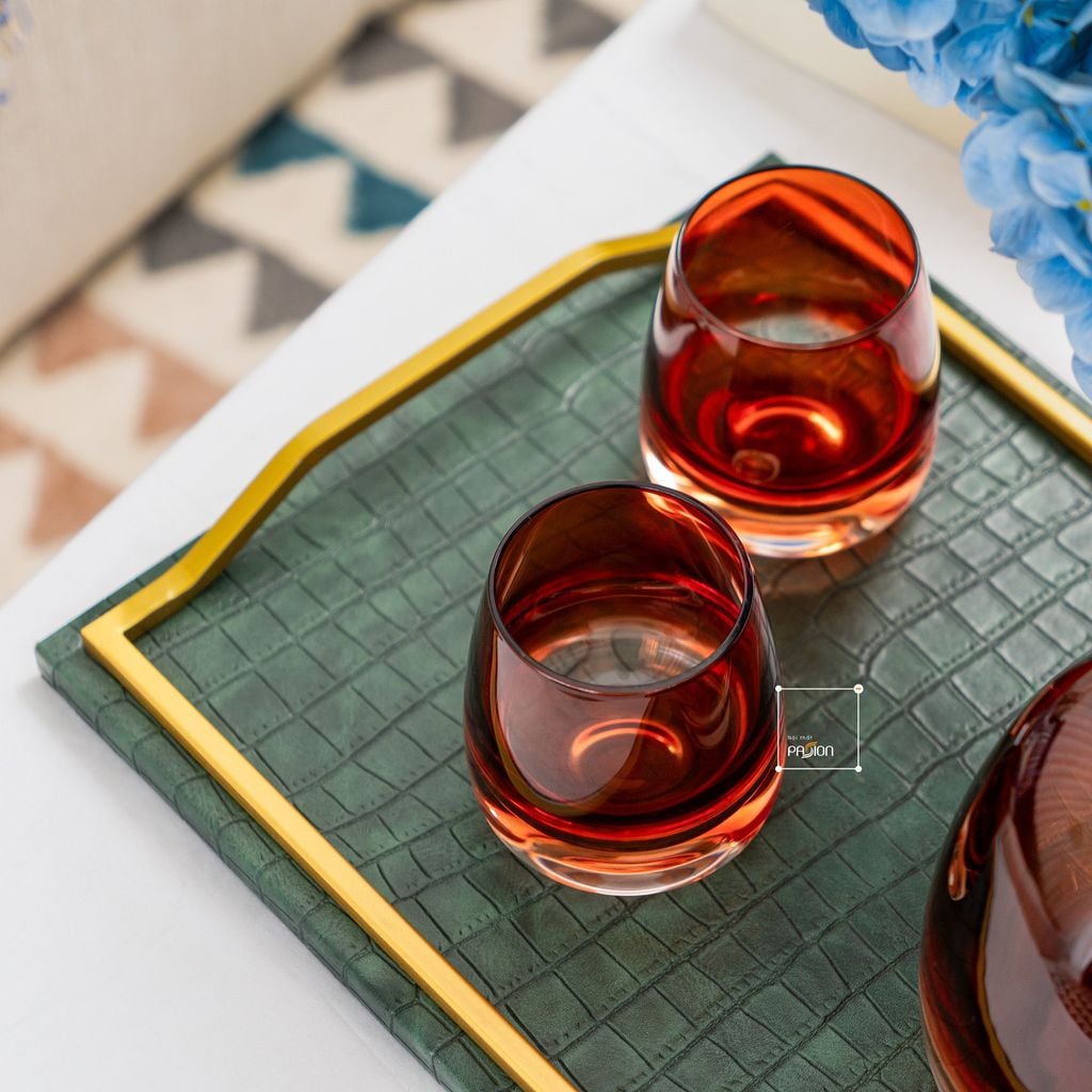 Khay Decor Bện Da Chữ Nhật Phối Khung Kim Loại Sang Trọng