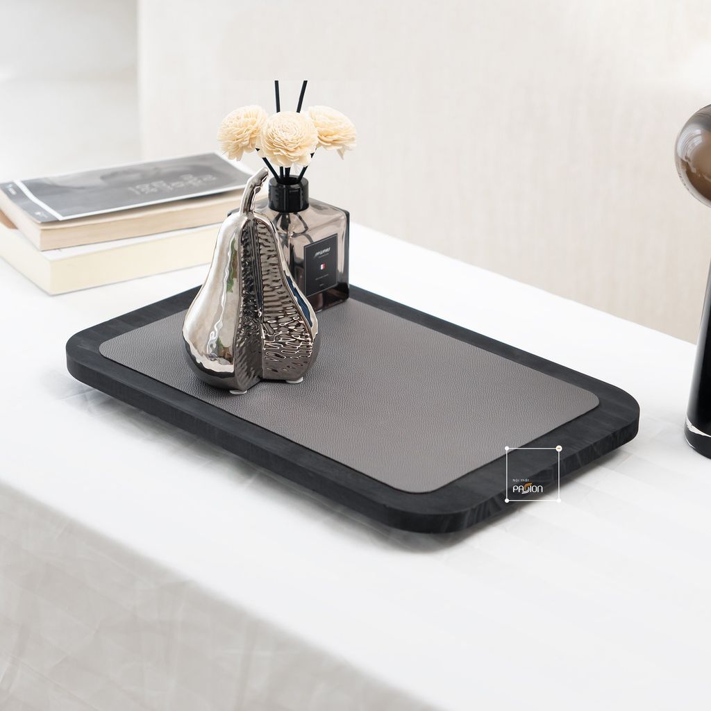 Khay Gỗ Trang Trí Lót Da Sang Trọng