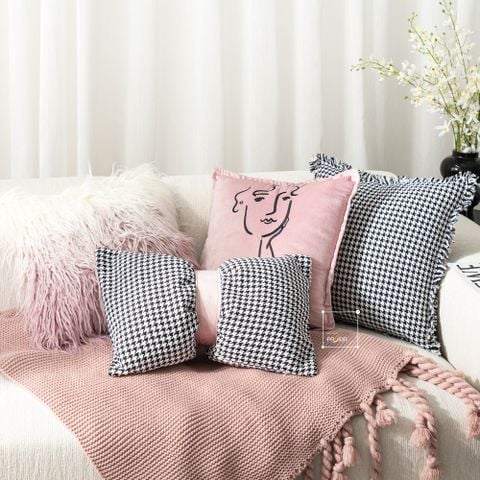 Vỏ Gối Tựa Lưng Trang Trí Sofa Họa Tiết Houndstooth kết hợp Gradient rối