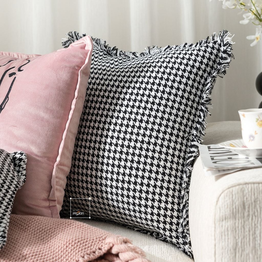Vỏ Gối Tựa Lưng Trang Trí Sofa Họa Tiết Houndstooth kết hợp Gradient rối