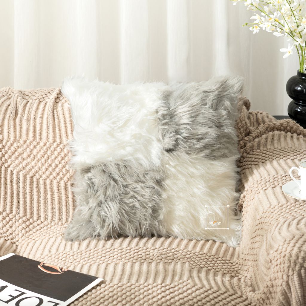 Vỏ Gối Tựa Lưng Lông Mềm Dài Phối Màu Caro