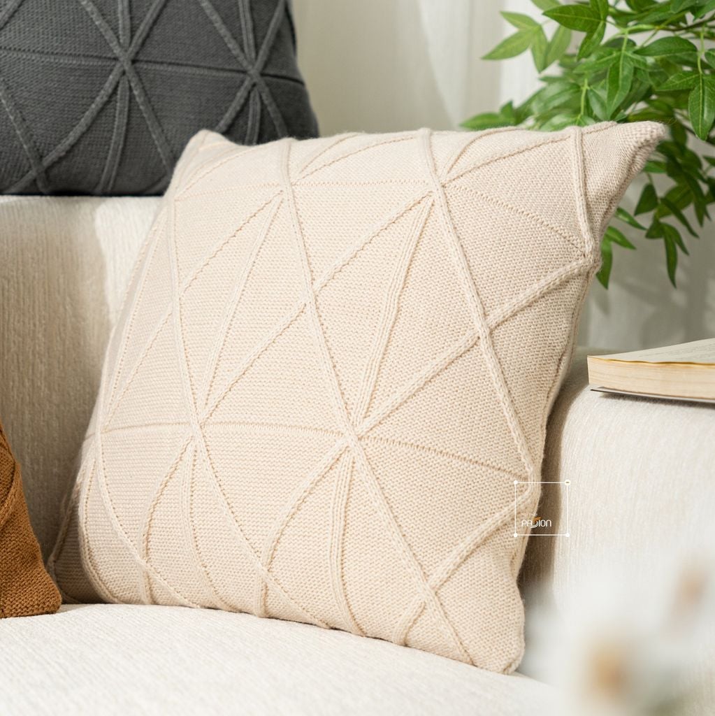 Vỏ Gối Tựa Lưng Trang Trí Đan Len Dập Caro Kim Cương