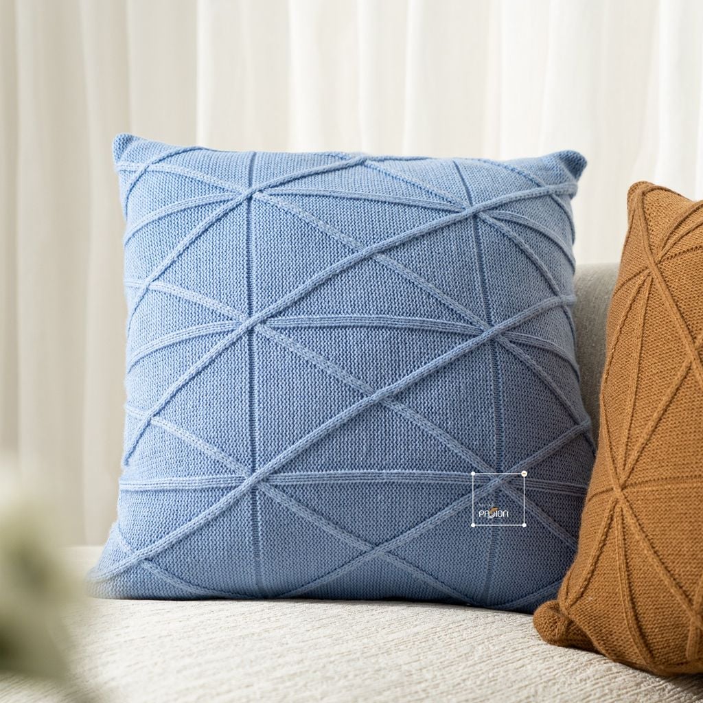 Vỏ Gối Tựa Lưng Trang Trí Đan Len Dập Caro Kim Cương