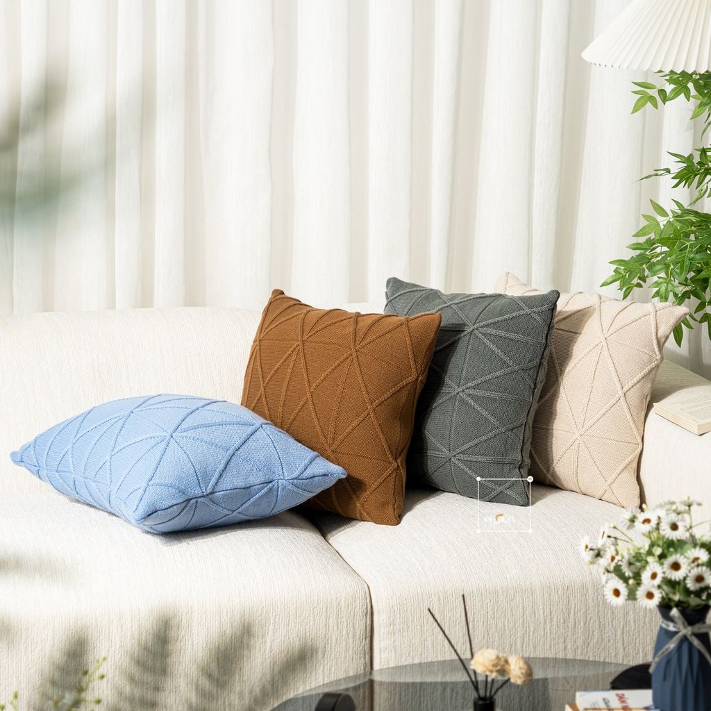 Vỏ Gối Tựa Lưng Trang Trí Đan Len Dập Caro Kim Cương