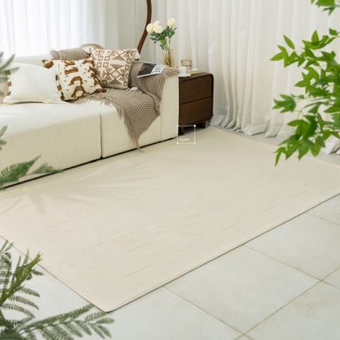 Thảm Trải Sàn Phong Cách Màu Trắng Bắc Âu Sợi Dệt Chống Thấm Caro Vuông