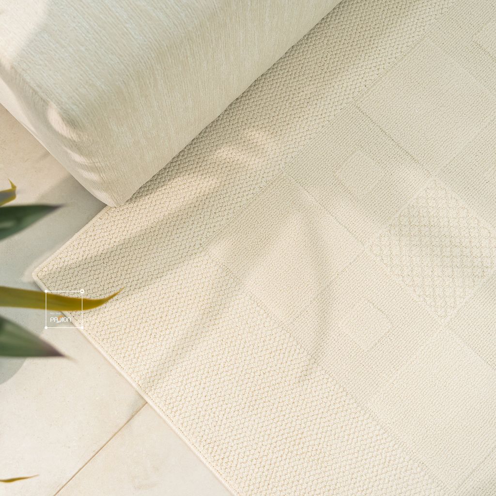 Thảm Trải Sàn Phong Cách Màu Trắng Bắc Âu Sợi Dệt Chống Thấm Caro Vuông