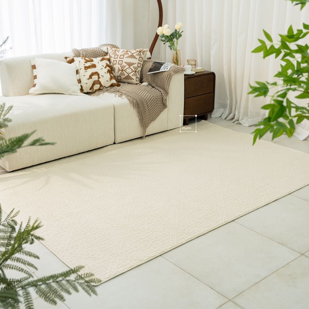 Thảm Trải Sàn Màu Trắng Bắc Âu Sợi Dệt Nổi Tam Giác Chống Thấm