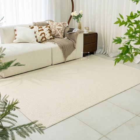 Thảm Trải Sàn Màu Trắng Bắc Âu Sợi Dệt Nổi Tam Giác Chống Thấm