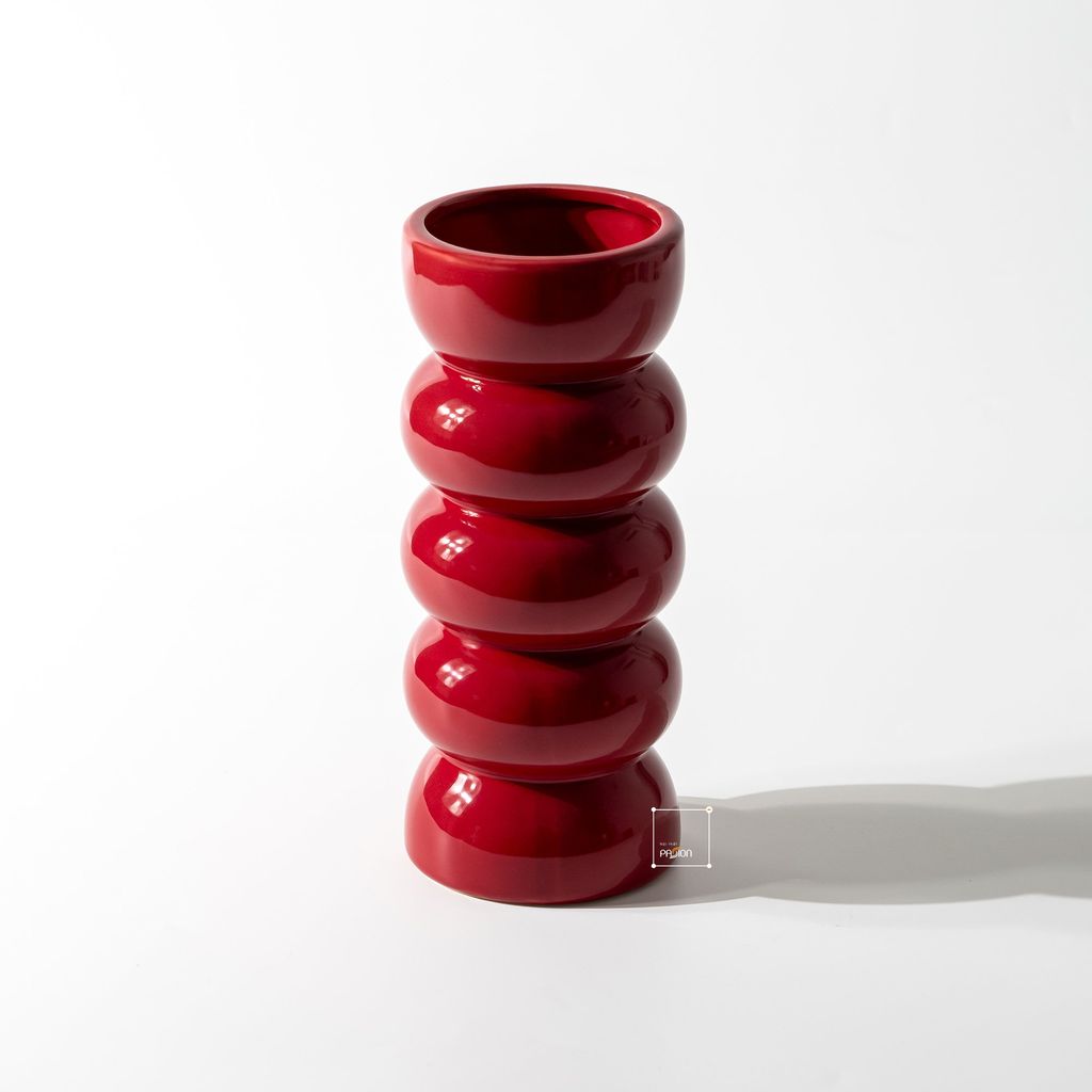 Bình Hoa Gốm Sứ Phong Cách Tối Giản Kiểu Sóng Xếp Sọc