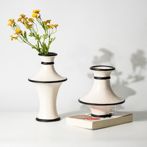 Bình Hoa Gốm Kiểu Pháp Phối Vòng Đen Sang Trọng
