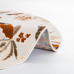 Thảm Tròn Trải Sàn Hình Họa Tiết Chim Và Hoa Nâu Phong Cách Vintage