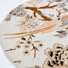 Thảm Tròn Trải Sàn Hình Họa Tiết Chim Và Hoa Nâu Phong Cách Vintage