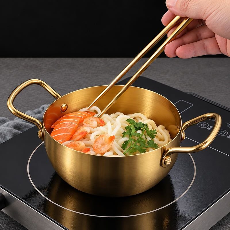 Nồi Inox 2 Quai Mini Nấu Lẩu Mì Cá Nhân Nhà Hàng