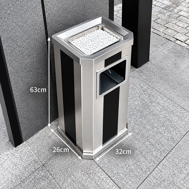 Thùng Rác Inox Có Gạt Tàn Dạng Đứng Cho Khách Sạn