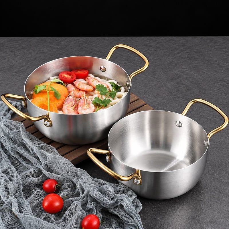 Nồi Inox 2 Quai Mini Nấu Lẩu Mì Cá Nhân Nhà Hàng
