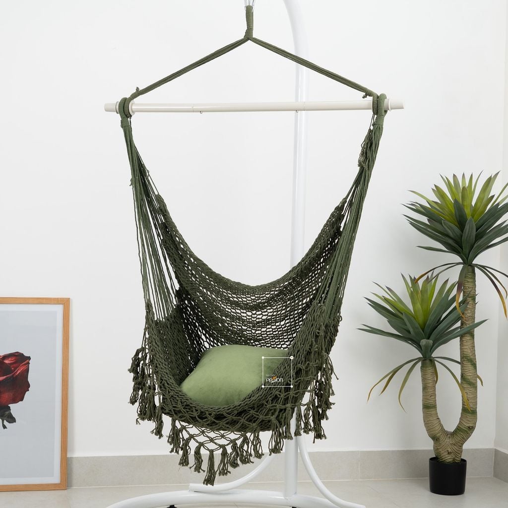 Ghế Võng Lưới Treo Trong Nhà Ngoài Trời Tua Rua Chân Võng