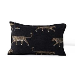 Vỏ Gối Tựa Lưng Nhung Đen Bạc Ánh Kim Vân Hổ