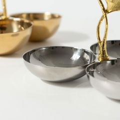 Khay Decor 3 Ngăn Inox Hình Lá Bạch Quả Sang Trọng