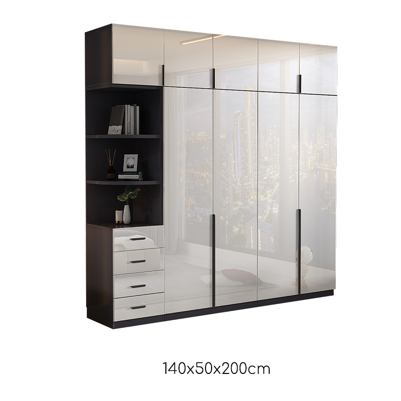 Hệ Tủ Quần Áo Cao Trần Hiện Đại 240x200cm Phối Kính Cường Lực