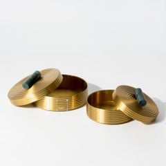 Hộp Đựng Trang Sức Decor Kim Loại Tròn Nắp Cẩm Thạch Sang Trọng