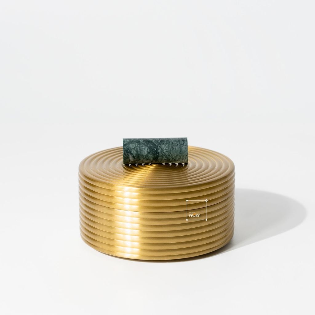 Hộp Đựng Trang Sức Decor Kim Loại Tròn Nắp Cẩm Thạch Sang Trọng