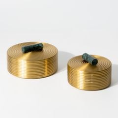 Hộp Đựng Trang Sức Decor Kim Loại Tròn Nắp Cẩm Thạch Sang Trọng