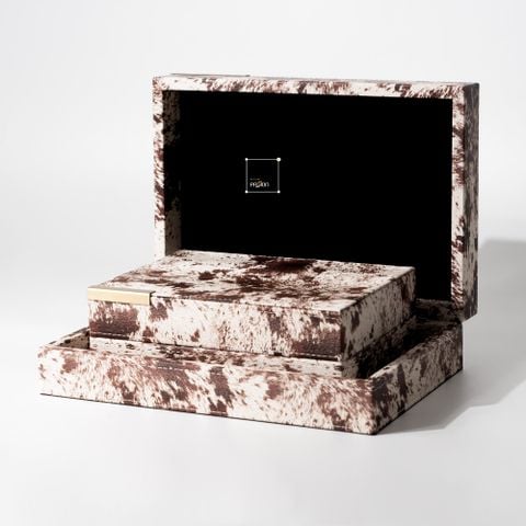 Hộp Đựng Trang Sức Giả Lông Ngựa Màu Trắng Nâu