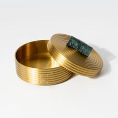 Hộp Đựng Trang Sức Decor Kim Loại Tròn Nắp Cẩm Thạch Sang Trọng