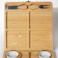 Khay Gỗ Tre Đựng Phô Mai Đồ Ăn Nhẹ Kiểu Vali Gấp Kèm Muỗng Nĩa