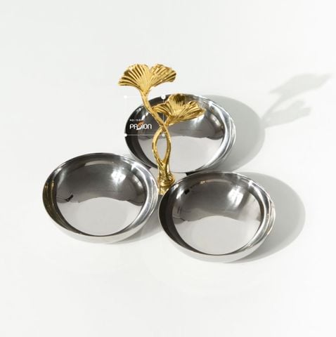 Khay Decor 3 Ngăn Inox Hình Lá Bạch Quả Sang Trọng