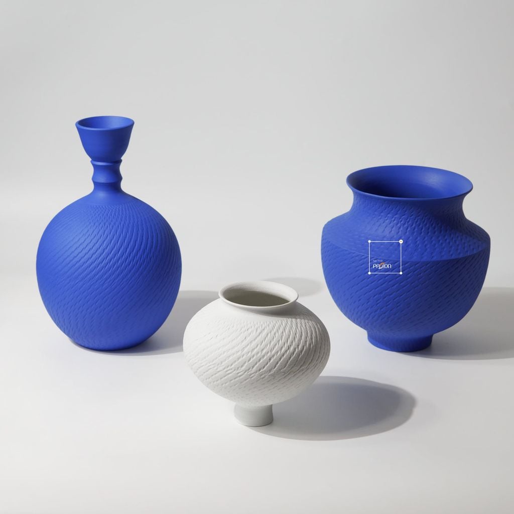 Bình Hoa Gốm Thủ Công Xanh Trắng Nghệ Thuật Hiện Đại